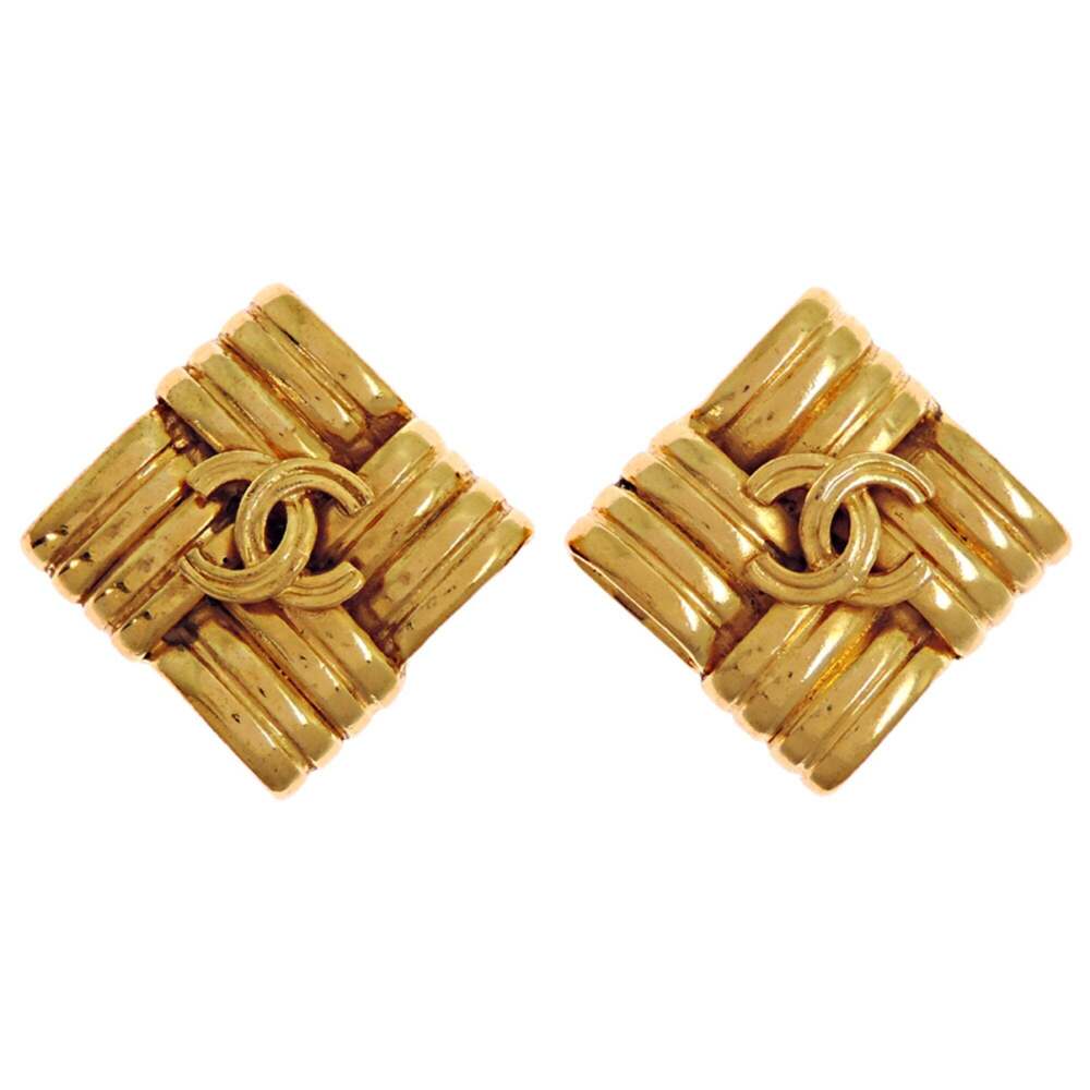 CHANEL Gold Logo Earrings